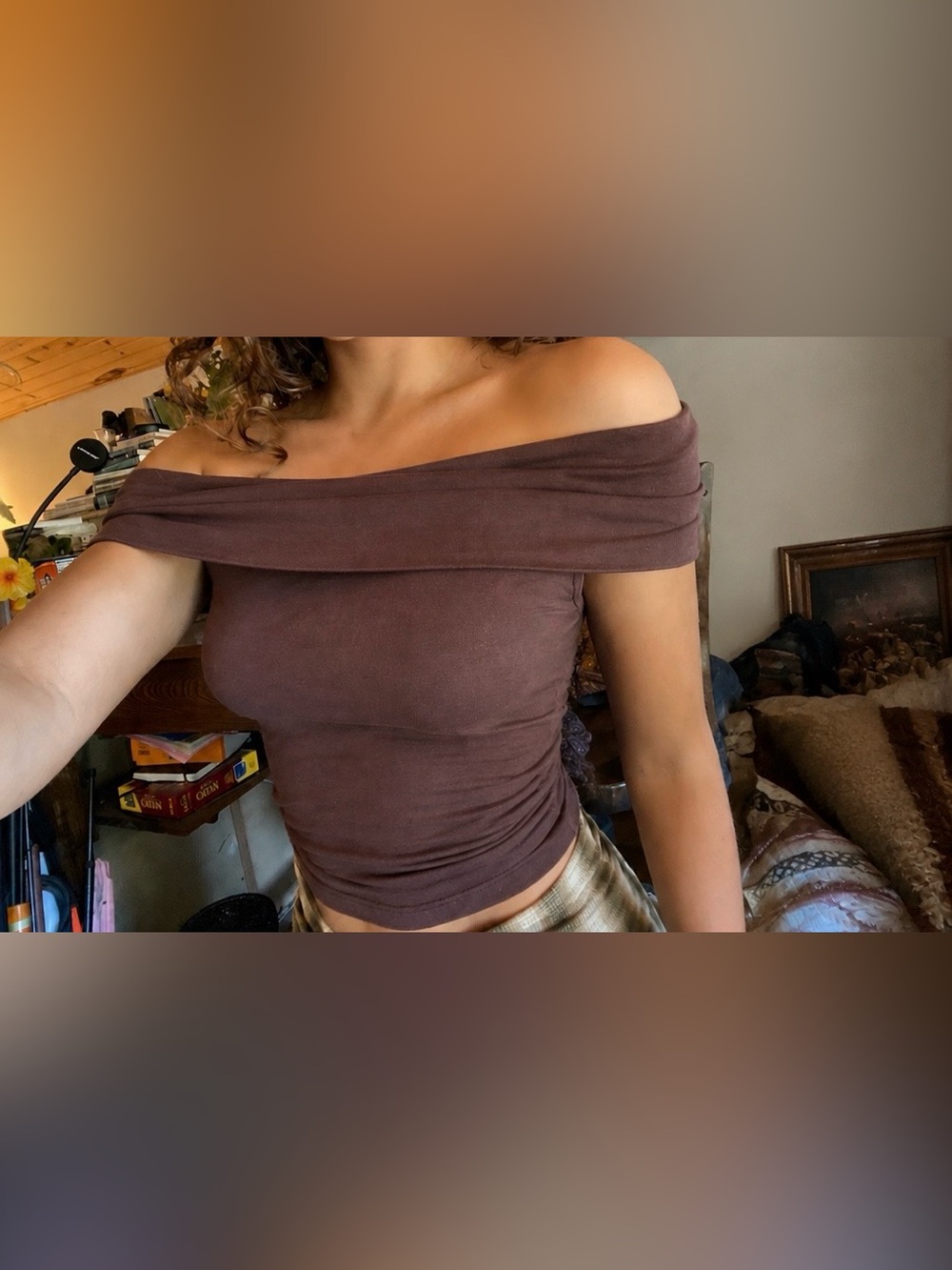Aerie Off-Shoulder Brown Women's Stretch Top